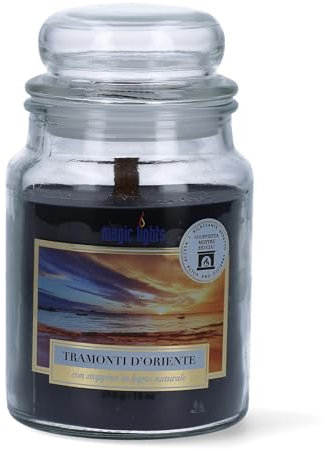 Magic Lights - Candela giara 510 gr Tramonti D'Oriente - Sandalo con cera vegetale min. 75% - stoppino in legno naturale che scoppietta, Made in Italy