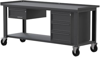 SOGI X3N_118AR Werkbank Arbeitsbock Werkstatt mit Rädern 2 m - Stahlplatte - 1 + 3 Schubladen