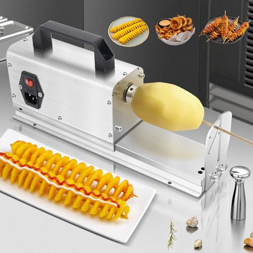 HDaspijh Commercial French Fry Cutter, 3 in 1 Electric Tornado Potato Slicer(Spiral Potato Chips + Curly Fries + Twist Hot Dog), Stainless Steel Spiral Potato Cutter for Potatoes, Tornado Chips