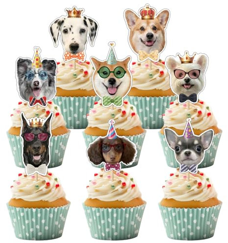Party Go 32PCS Pet Cupcake Toppers - Dog Head Picks for Puppy, Chihuahua, Corgi & More - Cake Topper Decorations for Dog Theme Parties