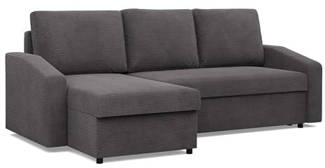 Mebligo - Ecksofa mit Schlaffunktion und Bettkasten 231 x 140 x 85 cm NEO Kollektion, Wohnlandschaft, Sofa L Form, Universal (Links und Rechts), Wohnzimmer Couch, Dunkelgrau