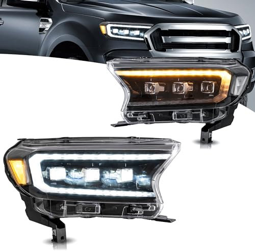 VLAND Projektorscheinwerfer kompatibel für Ranger T6 T7 XL XLT Wildtrak Raptor 2016-2021, Mit E-Prüfzeichen, 1 Satz (Klarer Reflektor)