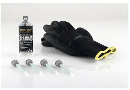 Staloc 2K Kunststoffkleber Carbo Speed - starker 2 Komponenten Kleber zur schnellen Reparatur von Carbon- und Kunststoffteilen, 50ml schwarz +4x Statikmischer