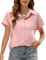 Niwicee Chemisier pour Femme Elegant Chemisiers ete Blouses Femme Empoché V Top Lin Haut Femme Chemise à Boutons T-Shirt Casual Chemisier Femme Manche Courte Tee Shirt (Rose, M)