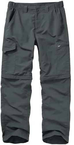 mosingle Walking Hiking Trousers Mens, Safari Zip Off Lightweight Quick Dry Convertible Travel Fishing Cargo Breathable Outdoor Pants #6226-Dark Grey-36