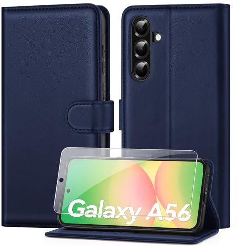 ivencase Compatible with Samsung Galaxy A56 5G Phone Case with 1 Screen Protector, [RFID Blocking] PU Leather Flip Wallet Case with Card Slots Stand Magnetic Cover for Samsung A56 - Blue