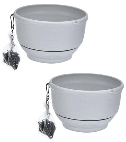 Happyyami Hängendes Blumentopf-Set 2er-Pack Balkon-chlorophytum-pflanztöpfe Selbstbewässernder Kunststoff-pflanztopf Für Gartendekoration Grau Und Weiß
