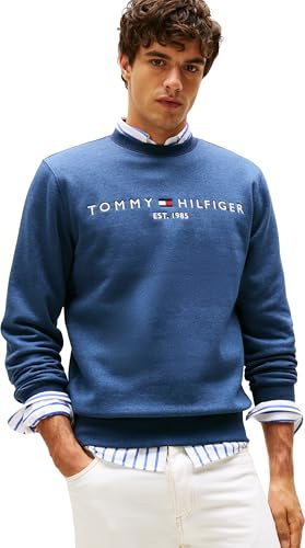 Tommy Hilfiger Herren Sweatshirt Tommy Logo ohne Kapuze, Blau (Aegean Sea Heather), M