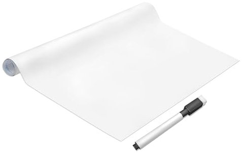 AMIGO Selbstklebende Whiteboard-Folie - Enthält eine Rolle Statisch Haftende Folie und 1 Whiteboard-Marker, Geeignet für alle Harten Oberflächen, kein Klebstoff oder Magnet Erforderlich 44cm x 2m