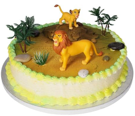 Cake Company individuelle Motivtorte erstellt mit König der Löwen | Torte Dekoration Set mit Simba Figuren, Palmen, Busch & essbaren Steinen | Perfekt für Kindergeburtstage & Motto-Partys