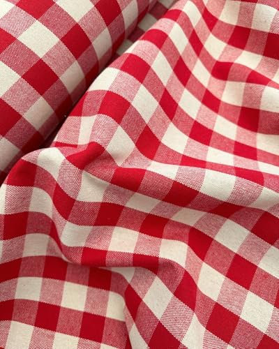 Tissu Vichy d'Ameublement 100% Coton - Vendu au Mètre - 5 coloris 250g/m² Largeur 150cm (Rouge)