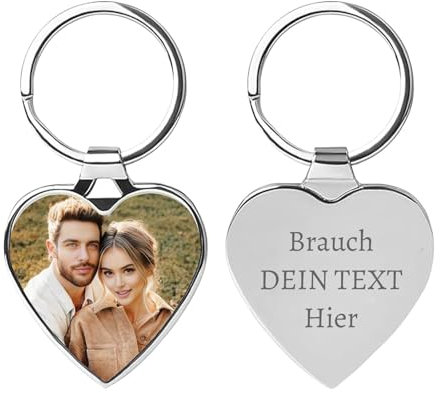 KBPTM Personalisierter Schlüsselanhänger mit Foto Personalisiert Edelstahl Schlüsselanhänger Bild Individuelles Fotogeschenk für Männer Frauen (Silber - Herz)
