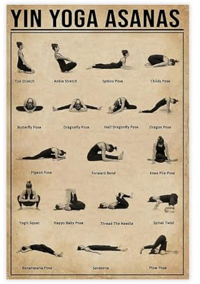 GIEIG Yin Yoga Asanas Wissen Poster Schlafzimmer Leinwand Dekor Sport Landschaft Büro Zimmer Dekor Geschenk Ungerahmt 30 x 45 cm