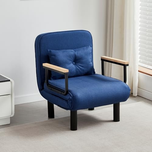 mcc direct 4 in 1 Folding Single Sofa Bed Convertible Lounge Sleeper Chair with Adjustable Backrest and 1 Tufted Cushion, Sleeper Recliner Armchair for Living Room, Bedroom, Guest Room (Blue)