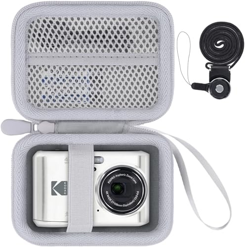 Khanka for Kodak PIXPRO FZ55/FZ45/FZ43 16MP Digital Camera Hard Travel Carrying Storage Case with Carry Handle and Neck Strap,Case Only (White)