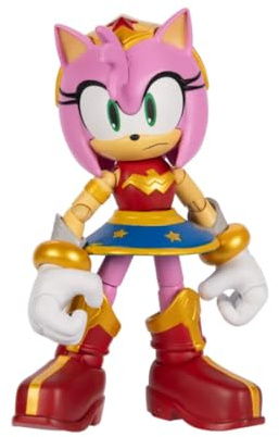 DC x Sonic – Amy como Mujer Maravilla 13 cm, Figura de acción, Licencia Oficial Jakks Pacific, Alta articulación y diseño detallado, Packaging coleccionista