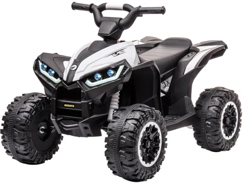 12V Kids Electric Quad Bike, Ride on ATV Battery Powered with Remote Control, Forward Reverse Functions, LED Headlights, Music, Horn, 2 Speed for Boys and Girls Aged 3-8 Years - White