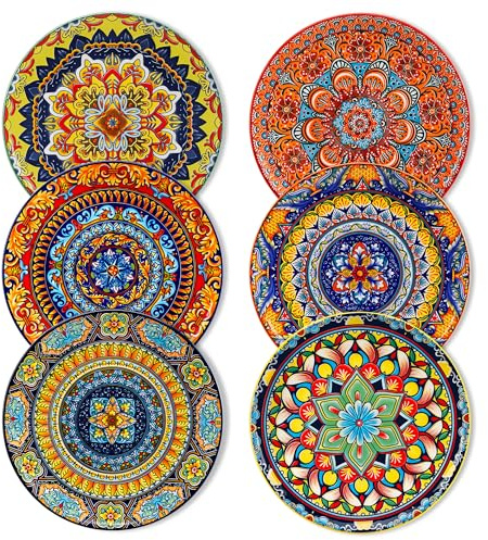 Lot de 6 assiettes à dessert, vancasso KRVI Lot de 6 assiettes, Ø 22 cm Lot d'assiettes pour lave-vaisselle et micro-ondes, assiettes à pâtes, assiettes à petit-déjeuner, assiettes à dessert