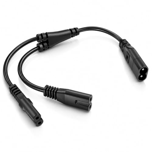 IEC320 C8 to Dual C7 Y Splitter AC Power Cord 30cm,Durable Dual C7 to C8 30cm Extension for powering two devices, IEC320 Y Splitter Extension Cable for Home Electronics