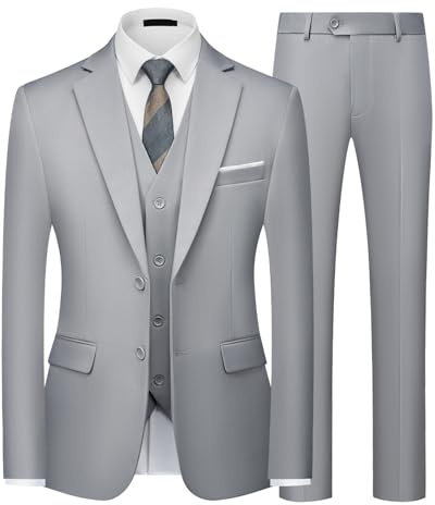 Mens Suits 3 Piece Slim Fit Two Button Blazer Waistcoat Trousers Set L