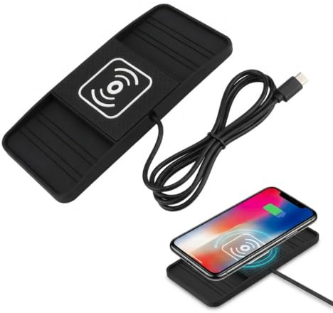 15W Induktive Ladestation Auto USB-C Wireless Car Charger mit Doppel-Kerben Design Induktionsladegerät Auto Schnellladen QI rutschfeste Ladematte Induktiv Auto für iPhone 17/16/15/14, Samsung S24/S23