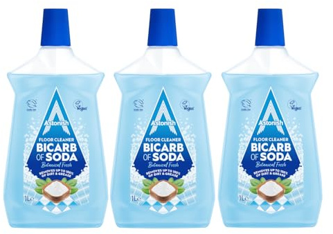 Astonish Bicarbonate of Soda Floor Cleaner for Streak Free Cleaning, Natural Cleaning Power, Suitable for Floors, Neutralise Unwanted Odours, Botanical Fresh Fragrance, Multipack of 3 X 1L