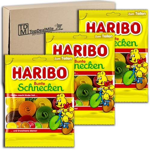 TopDealMile- Vorratspack für Haribo bunte Schnecken Fruchtgummi 3 x 160 g