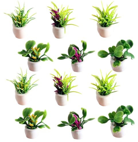 12 Piezas Macetas en Miniatura para Casa de Muñecas, Mini Plantas Artificiales en Maceta, Modelos de Bonsái en Miniatura Verde, Decoración de Jardín de Hadas
