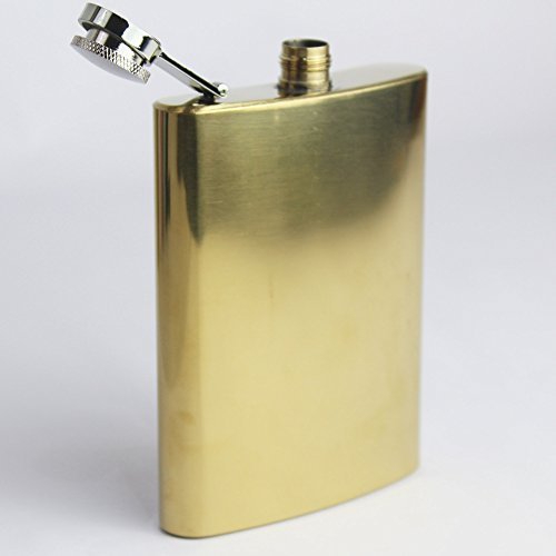 Prime Homewares Gold Hip Flask (8oz, 236ml) - Stainless Steel, Brushed Finish