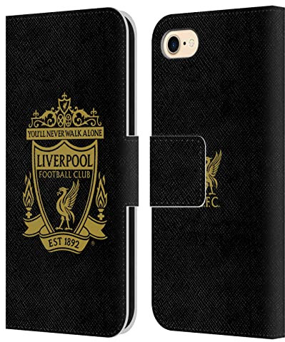 Head Case Designs Offizielle Liverpool Football Club Schwarz 3 Crest 1 Leder Brieftaschen Handyhülle Hülle Huelle kompatibel mit Apple iPhone 7/8 / SE 2020 & 2022