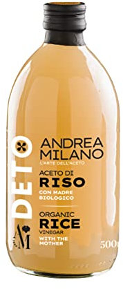 Deto Andrea Milano, Aceto di Riso Biologico con Madre, Non Filtrato e Non Pastorizzato, Ideale per la Preparazione di Sushi e per la Marinatura del Pesce, Leggero e Delicato, Made in Italy, 500 ml