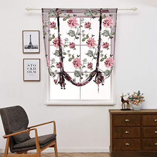 SIMPVALE 1 Pièce Tulle Rideaux Romains Translucide Imprimé de Fleurs Stores Romains Poche Tige Ficeler Voilages Rideau, Violet, 80cmx120cm