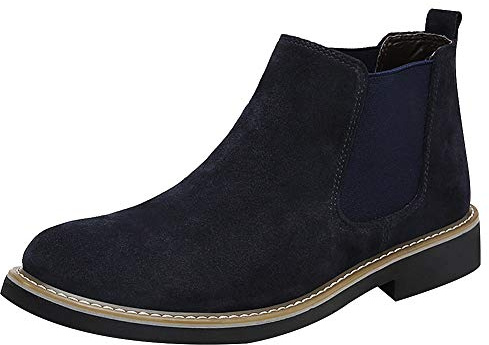 rismart Uomo Caviglia Alto Elastico Rotondo Dito del piede Scamosciato Stivali Chelsea