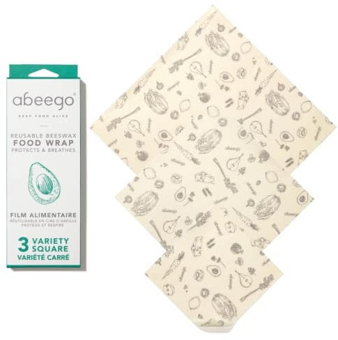 Abeego, The Original Beeswax Food Storage Wrap - Set of Three, 7 10 and 13 Natural Square Sheets