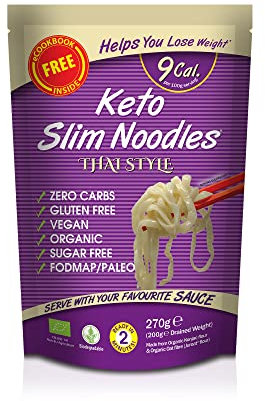 Slim Pasta - Noodles Thai Style - 270g - Pasta Vegana Baja en Calorías - Ideal para Dieta Keto y Low Carb - Elaborada con Agua Purificada,Fibra de Avena y Harina de Konjac
