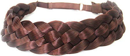 BOBIYA 5 Strang Synthetische Haar Geflochtenes Stirnband Klassische Chunky Wide Geflochtene Zöpfe Elastische Stretch Haarteil für Frauen Mädchen (burgund)