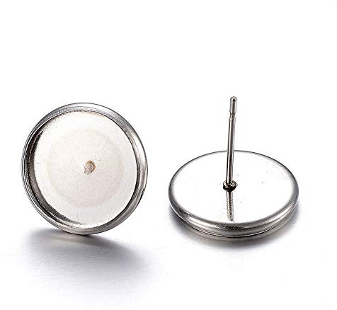 Craftdady 100 Stück Edelstahl-Ohrstecker, Cabochon-Fassung, Pfosten, Schale, Ohrringrohlinge, passend für 10 mm