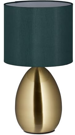 Relaxdays Nachttischlampe Touch dimmbar, moderne Touch Lampe, 3 Stufen, E14, Tischlampe mit Kabel, 33,5 x 18 cm, messing