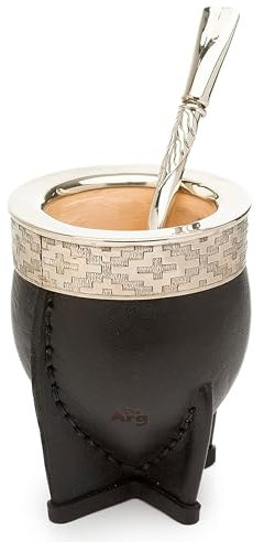 THEARG | Juego de calabaza Yerba Mate con popote de acero inoxidable | Juego de taza y bombilla de yerba mate de cuero hecho a mano de Argentina - Esenciales de playa - Idea para regalos | Taza de