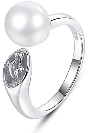 VIKI LYNN Offener verstellbarer Perlenring aus 925 Sterling Silber und 8–9mm Süßwasserperle knopf Jubiläumsgeschenke für Frauen