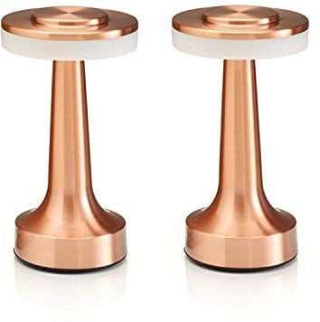 Auraglow Copper Rechargeable Touch Control Cordless LED Table Lamp - Perfect for Bedside Tables, Hotels and Restaurants - Twin Pack