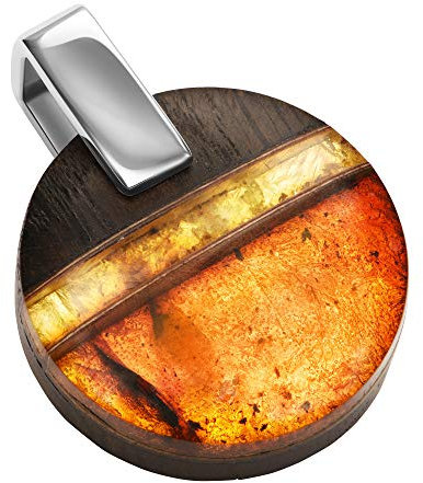 ANDANTE Premium Collection - Master of Zen - Echter Natur OSTSEE Bernstein Kettenanhänger, reines 23 Karat Gold, 925 Sterling Silber und Schwarze Eiche ** Selene - die Mondgöttin ** Zertifiziert