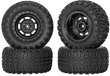 RC Station 12mm Hex RC Wheels and Tires for 1/14 Hyper Go H14BM Tires and Wheels for 1/10 Scale Traxxas RC Short Course Truck Riaario Amoril Mini RC Truck Tires Wheels PreGlued 4PCS