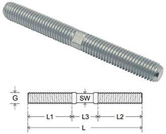 HAMBURGER TAUWERK-FABRIK EST. 1901 10 Stück Gewindestück/Gewindebolzen mit Rechts - Linksgewinde M10
