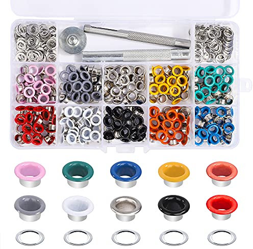 300 Stück 5mm Ösen Kit Mehrfarbig Metallösen Set mit Installation Werkzeuge Geeignet für Schuhe Kleidung Taschen Canvas Leder DIY Handwerk Projekt (10 Farben)