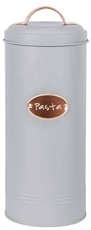 Innoteck Essentials Vintage Pasta/Spaghetti Tin - With Copper Handle Storage Canister - Modern Round High-Capacity - Decorative Kitchen Food Storage Tin for Pasta, Spaghetti and Dry food- 11cm x 27cm