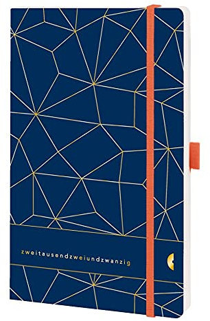 Chronoplan 50462 Buchkalender Kalendarium 2022, im A5 Format (135x210mm) mit Softcover, Wochenplaner (1 Woche auf 2 Seiten, mit Stiftschlaufe, Einmerkband, Gummiverschluss), Lattice, Deep Ocean Blue