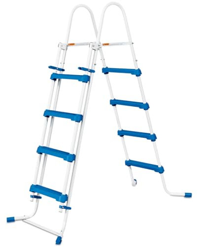 Summer Waves Sicherheitsleiter 122 cm für Pool – 4 abnehmbare Stufen auf Einer Seite und fest auf der Anderen – Treppe kompatibel mit QuickUp Pools – Rohre aus lackiertem Metall und Kunststoffstufen