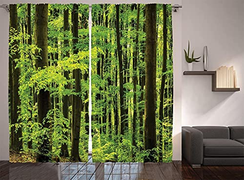 LKCD Verdunkelungsvorhang Für Kinderzimmer - Bergblick Frühlingsblatt Wald Dunkelgrün 200X160Cm Thermovorhang, Blickdichter Vorhang Mit Schlaufen, 2Er-Set Gardinen, Blickdicht