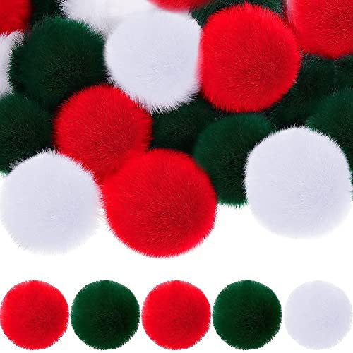 ihreesy 6cm Kunstfell Bommel,30 Stück Kleine Bastelpom Poms Tasche Mützen Anhängern Dekoration Pom Balls für Weihnachten Wolle Flauschigen Fellbommel für Damen und Mädchen,Grün Weiß Rot